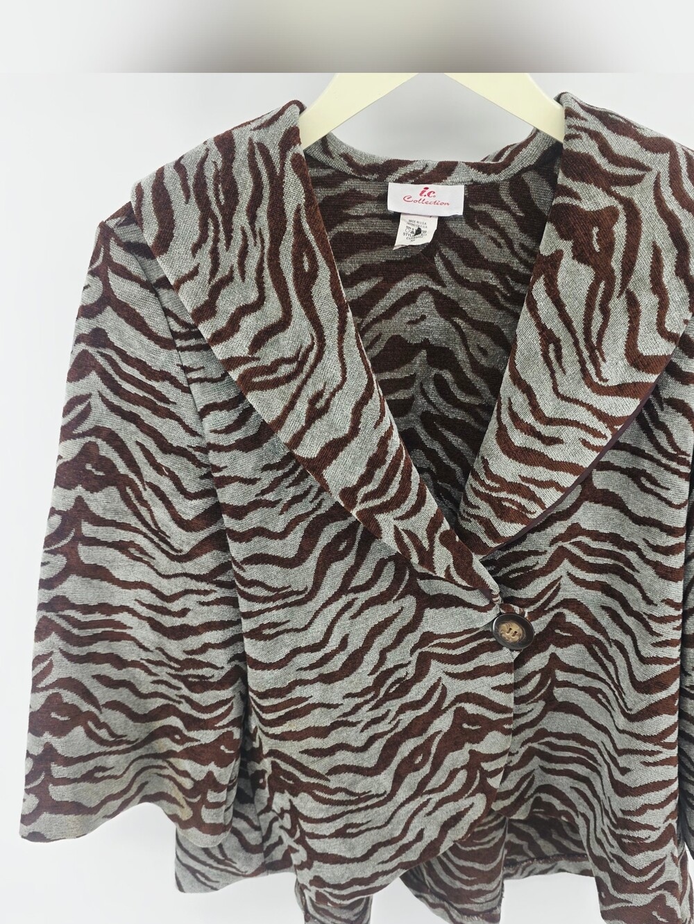 IC Collection Zebra Textured Jacket XL Brown Asymmetric Lagenlook Hi-Low Y2K